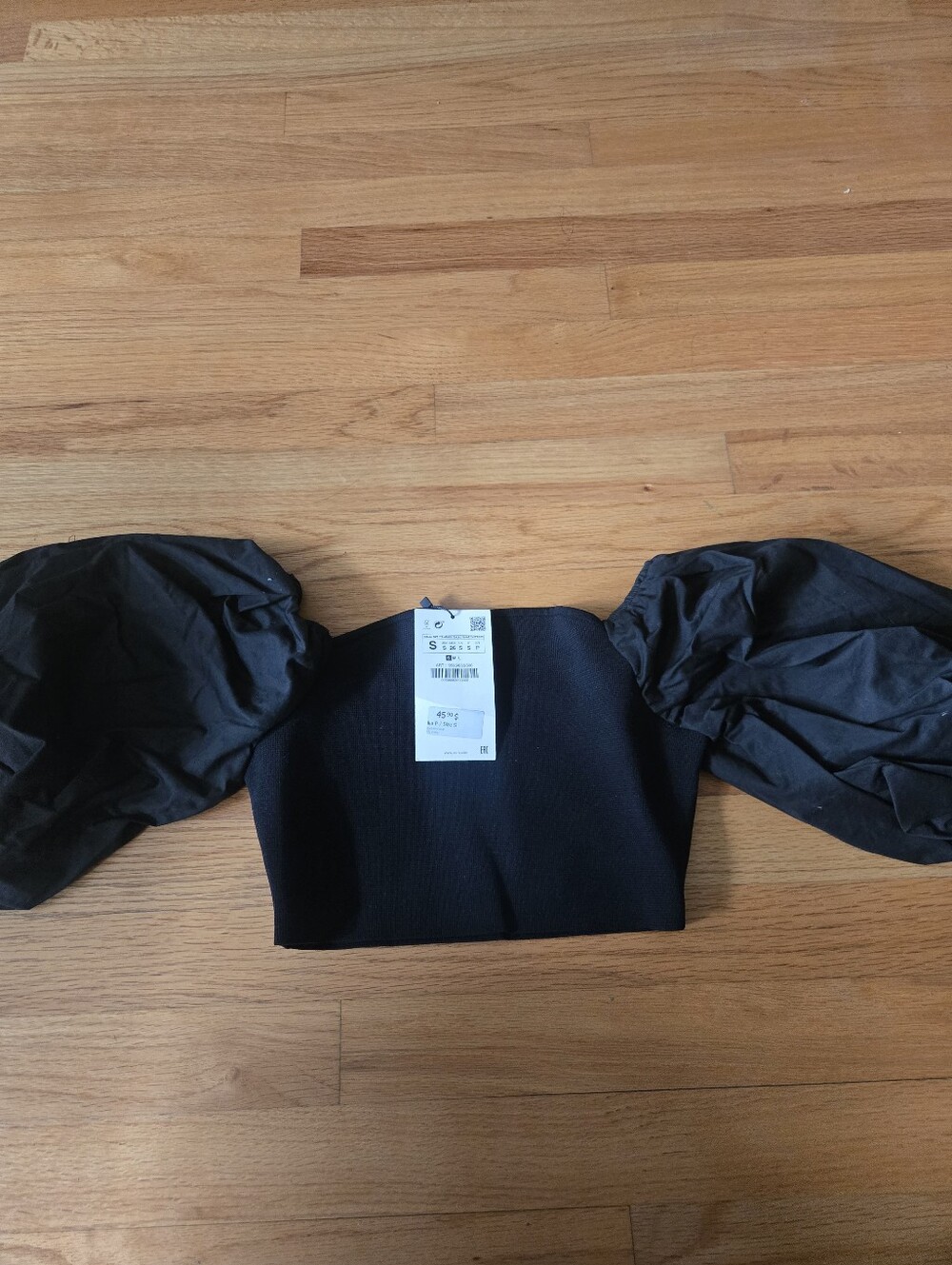 Women’s Black Puff-Sleeve Crop Top - Zara